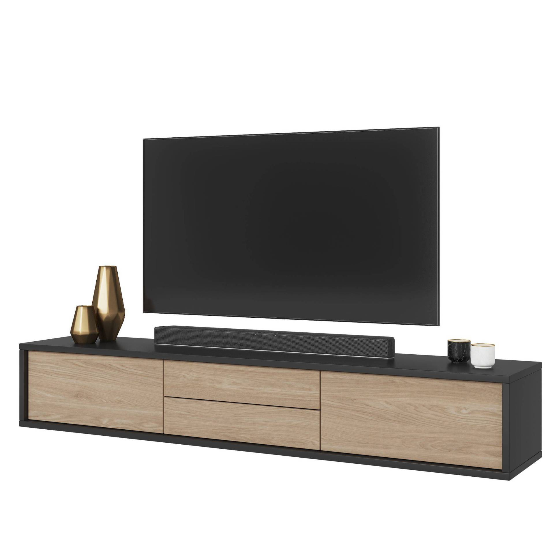 Frida - TV skapītis 2D2S antracīta krāsā matēti eļļots ozols — 4 attēls