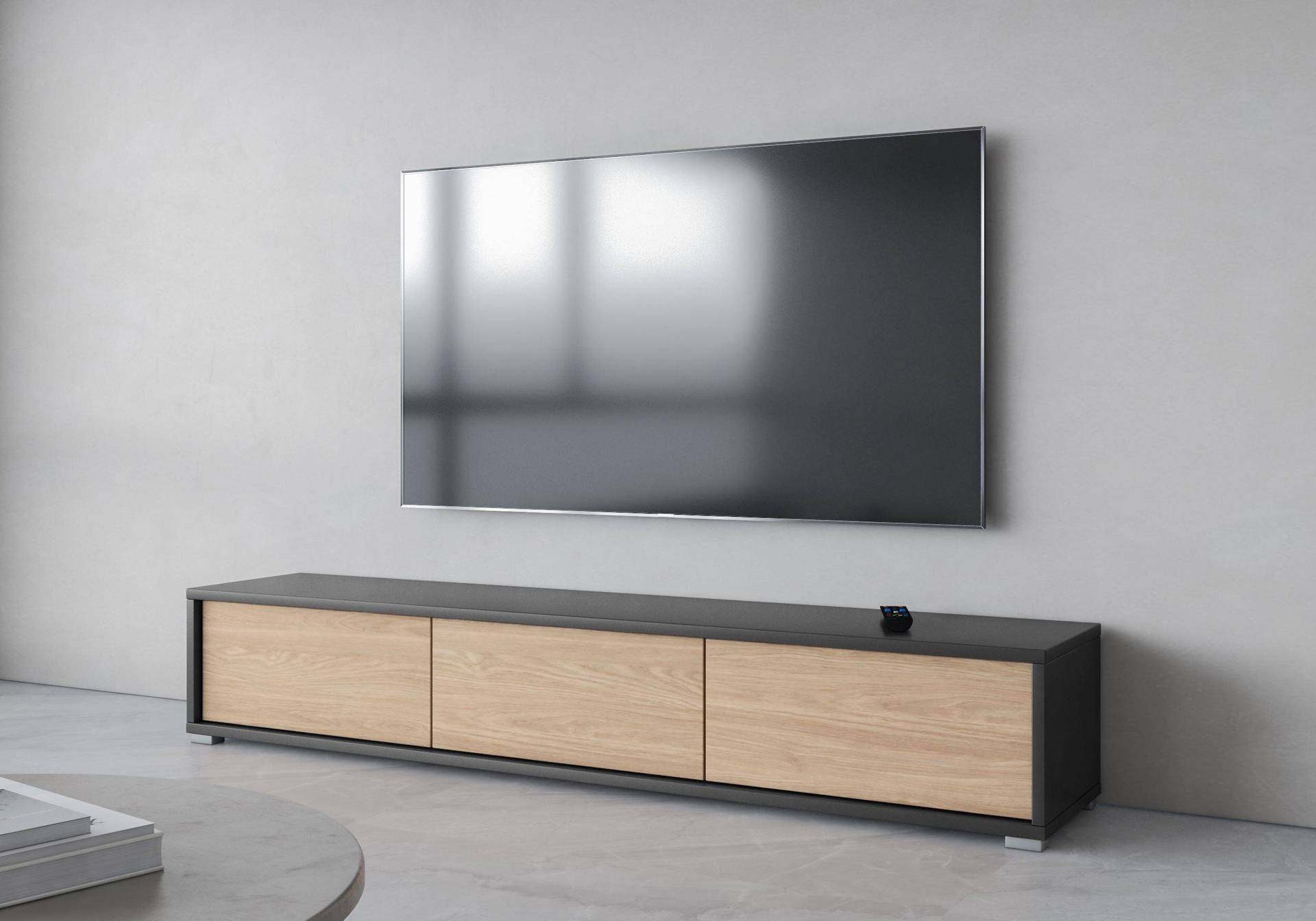 Frida - 3 durvju TV skapis, matēta antracīta krāsa, eļļots ozols — изображение 6