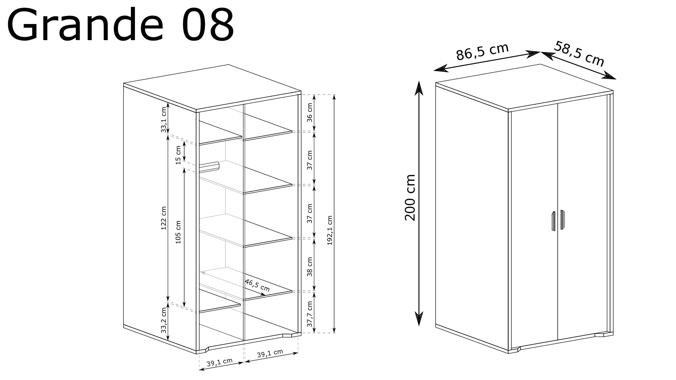 GRANDE-8 - Divdurvju skapis, Kremonas ozola krāsā — изображение 2