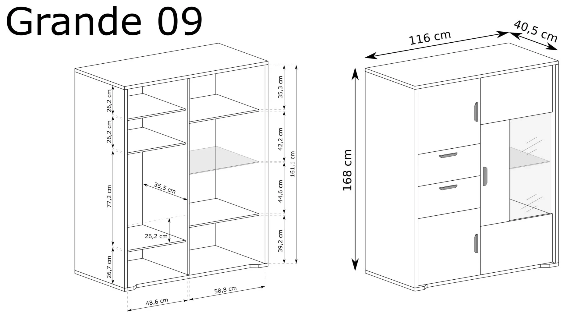 GRANDE-9 - 3D2S vitrīna, Kremonas ozola krāsā — 2 attēls