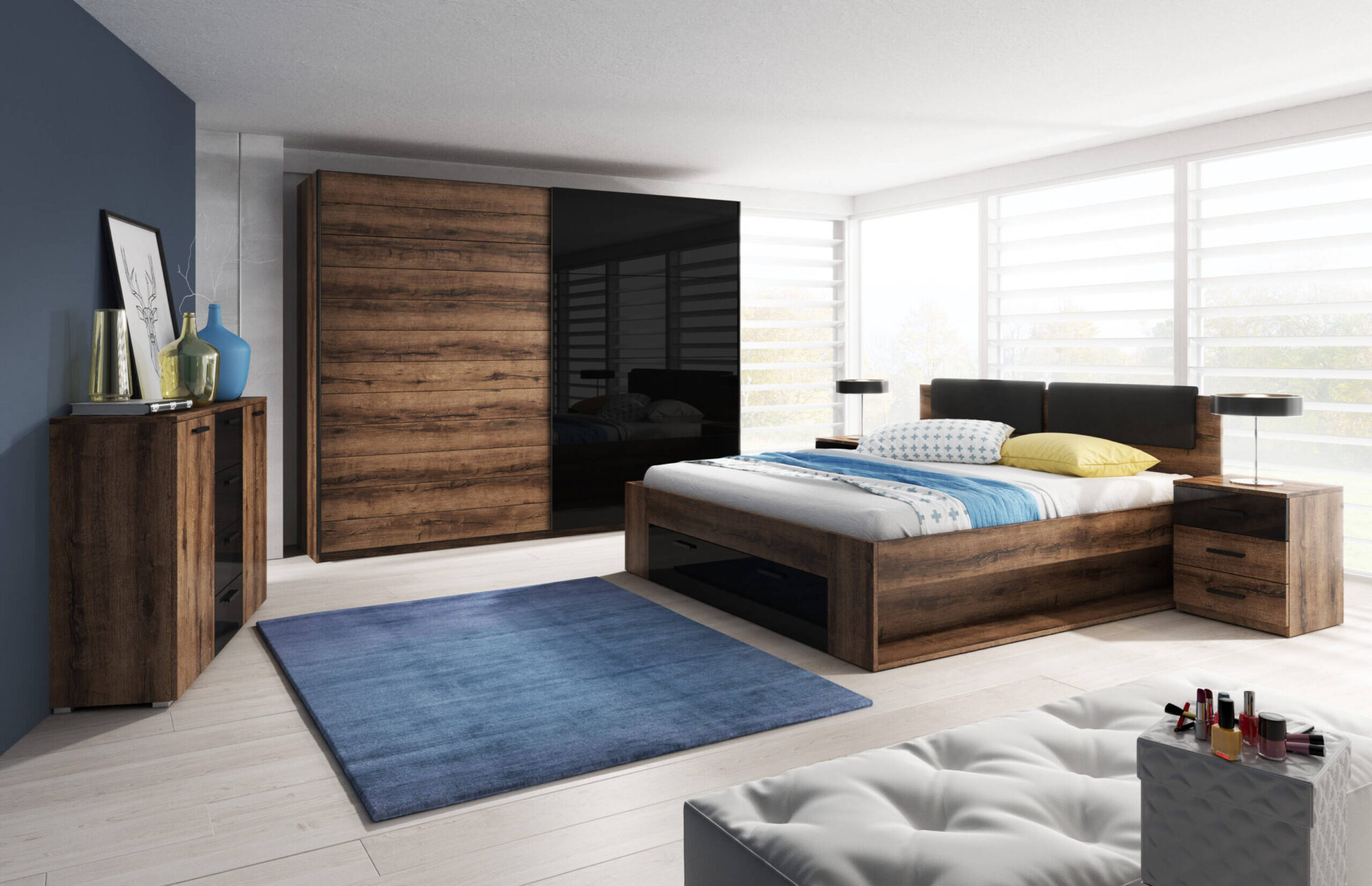Galaxy gulta 180/200 cm ar atvilktni, Monster Oak / spīdīgi melna — 4 attēls