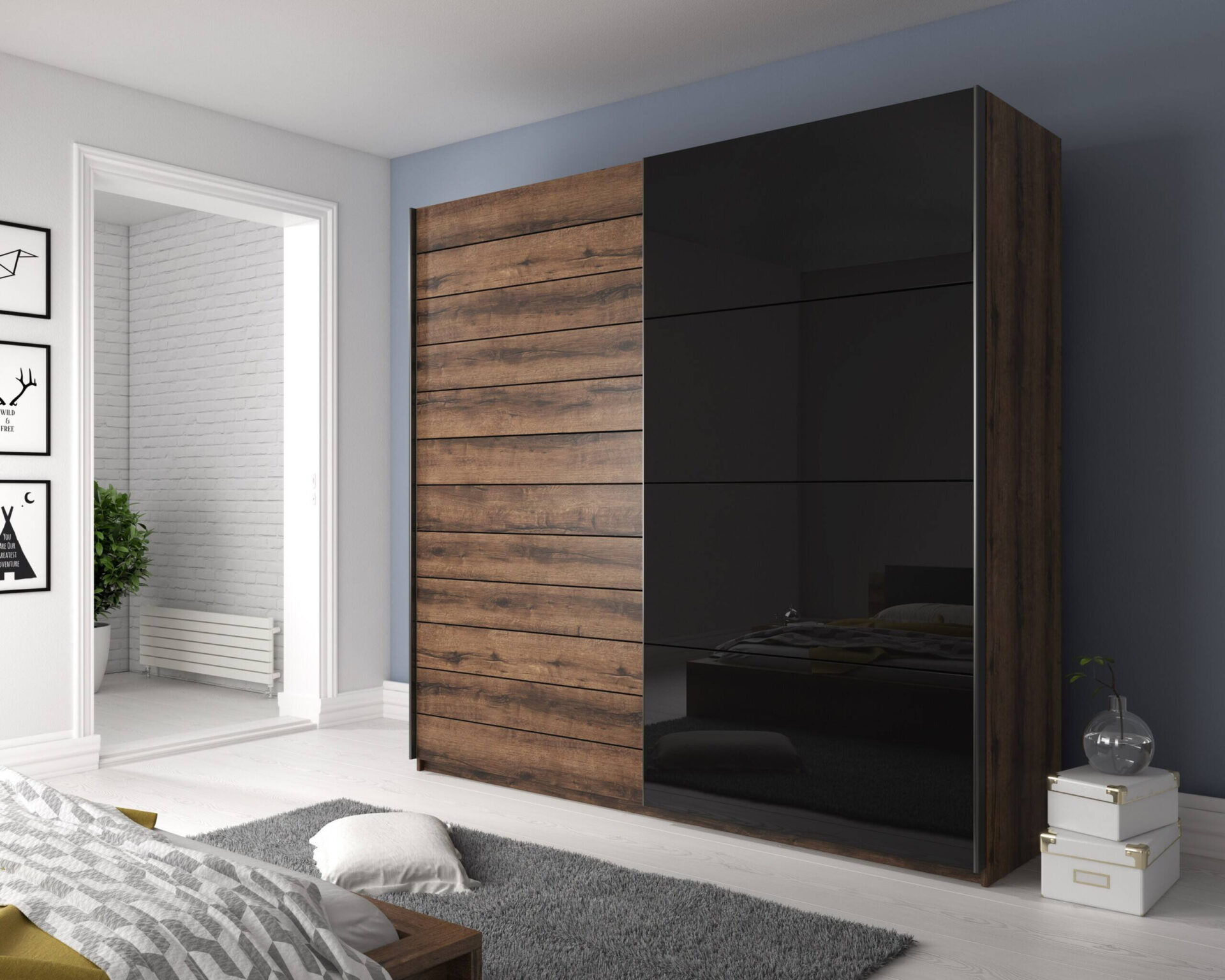 Galaxy skapis, 2 durvis, 270 cm, Monster Oak/spīdīgi melns — изображение 2