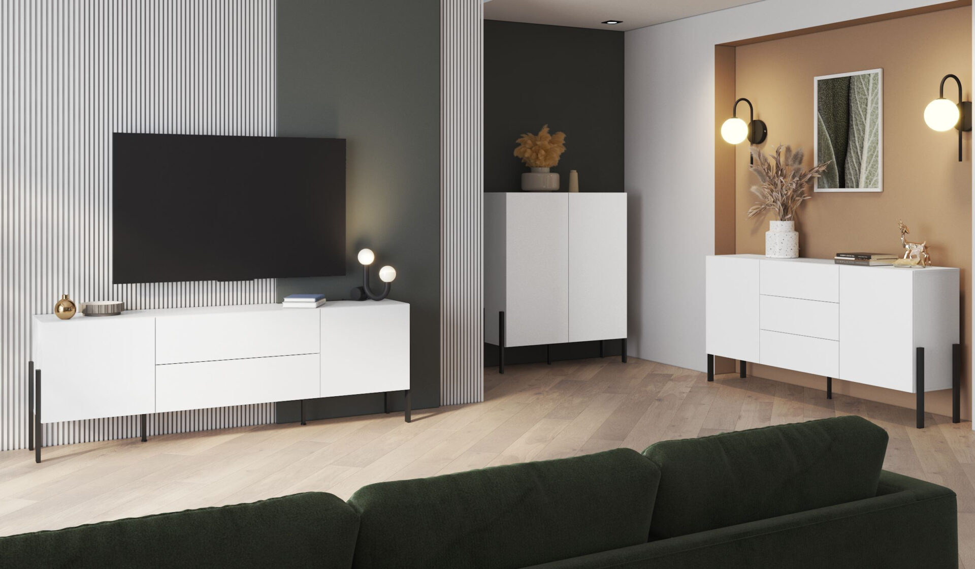 Yukon - TV skapītis 2D2S Matēti balts Matēti melns — изображение 5