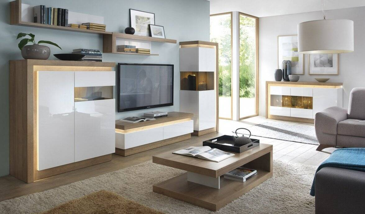 Lyon LYOF02 - 1S TV skapītis Riviera Oak gaišs/balts — 3 attēls