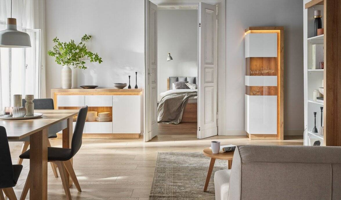 Lyon LYOF02 - 1S TV skapītis Riviera Oak gaišs/balts — 4 attēls