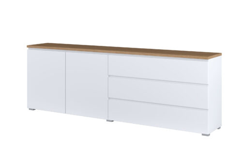 Modo – Kumode 2D3S 200 cm matēti balta, rozā ozols