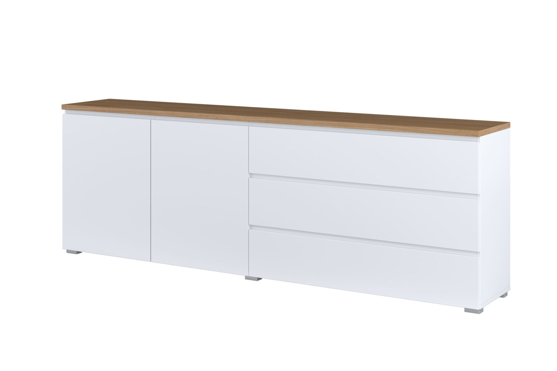 Modo - Kumode 2D3S 200 cm matēti balta, rozā ozols