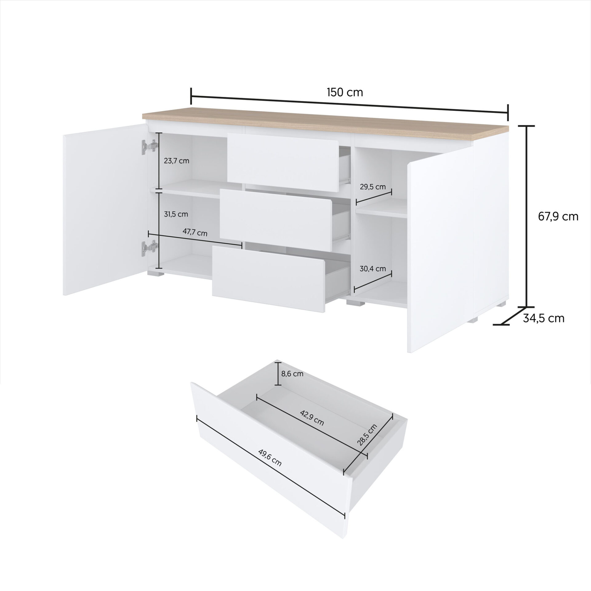 Modo - Kumode 2D3S Balts matēts ozols Mauvella — изображение 2