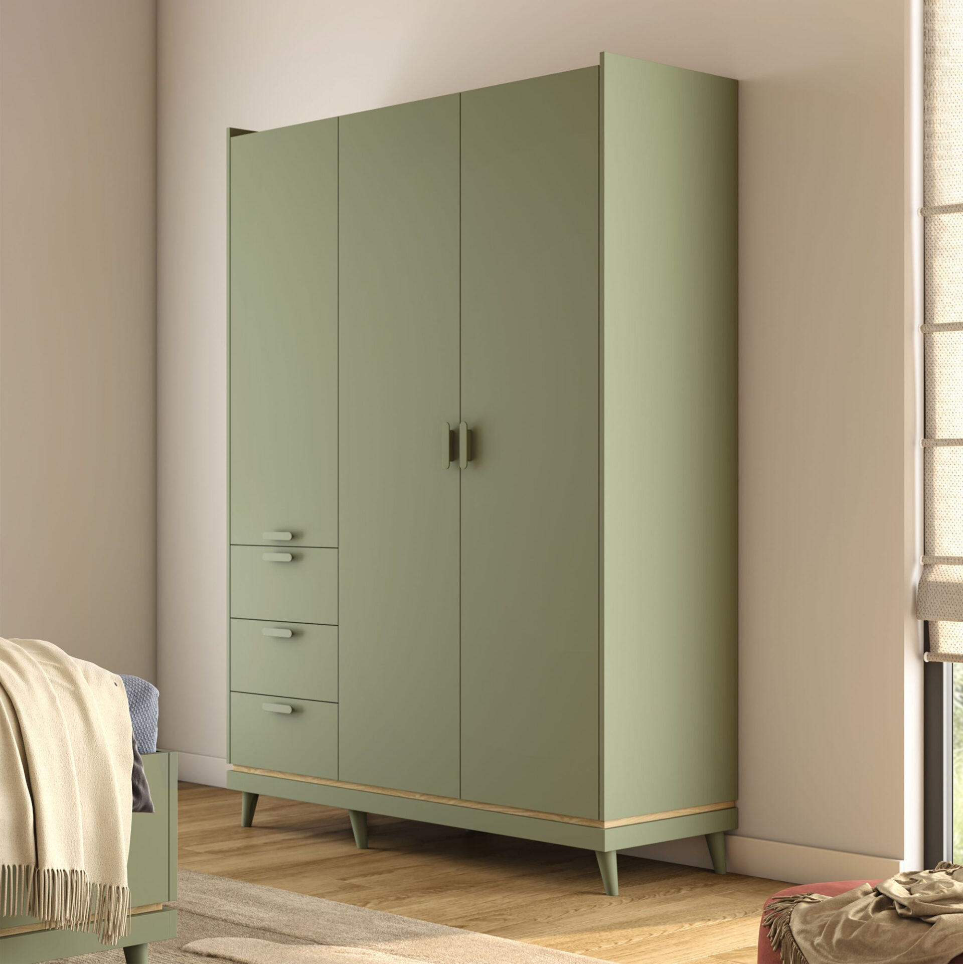 Scandi - Skapis 3D3S, putekļaini zaļa, eļļots ozols — изображение 4