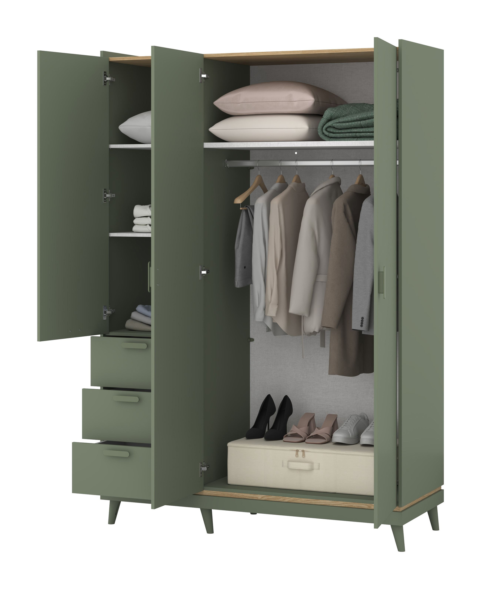 Scandi - Skapis 3D3S, putekļaini zaļa, eļļots ozols — изображение 3
