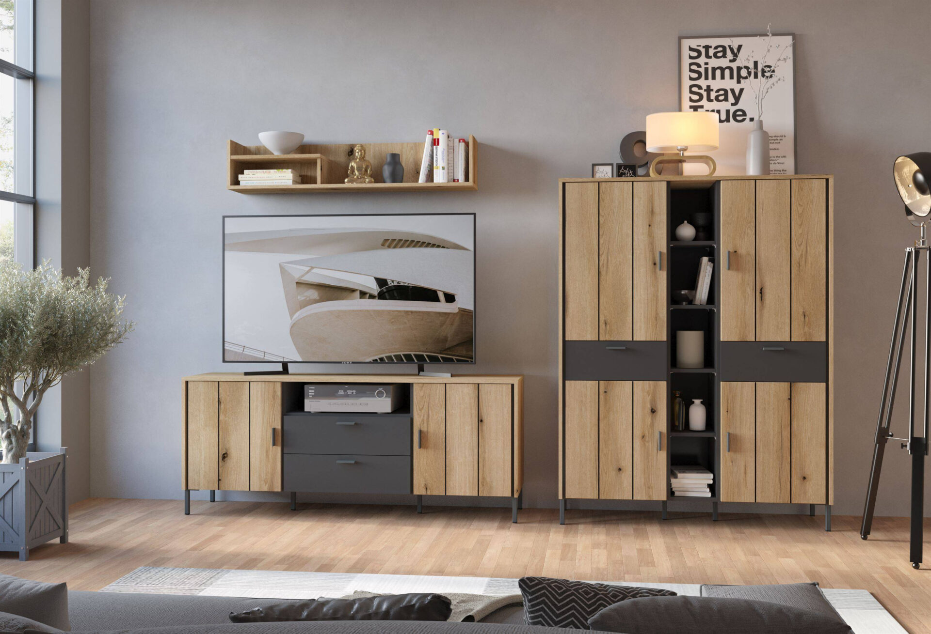 Shirley SHIF102 - TV skapītis, 2D2S, Coast Oak Evoke / antracīts / rakstains - Image 3