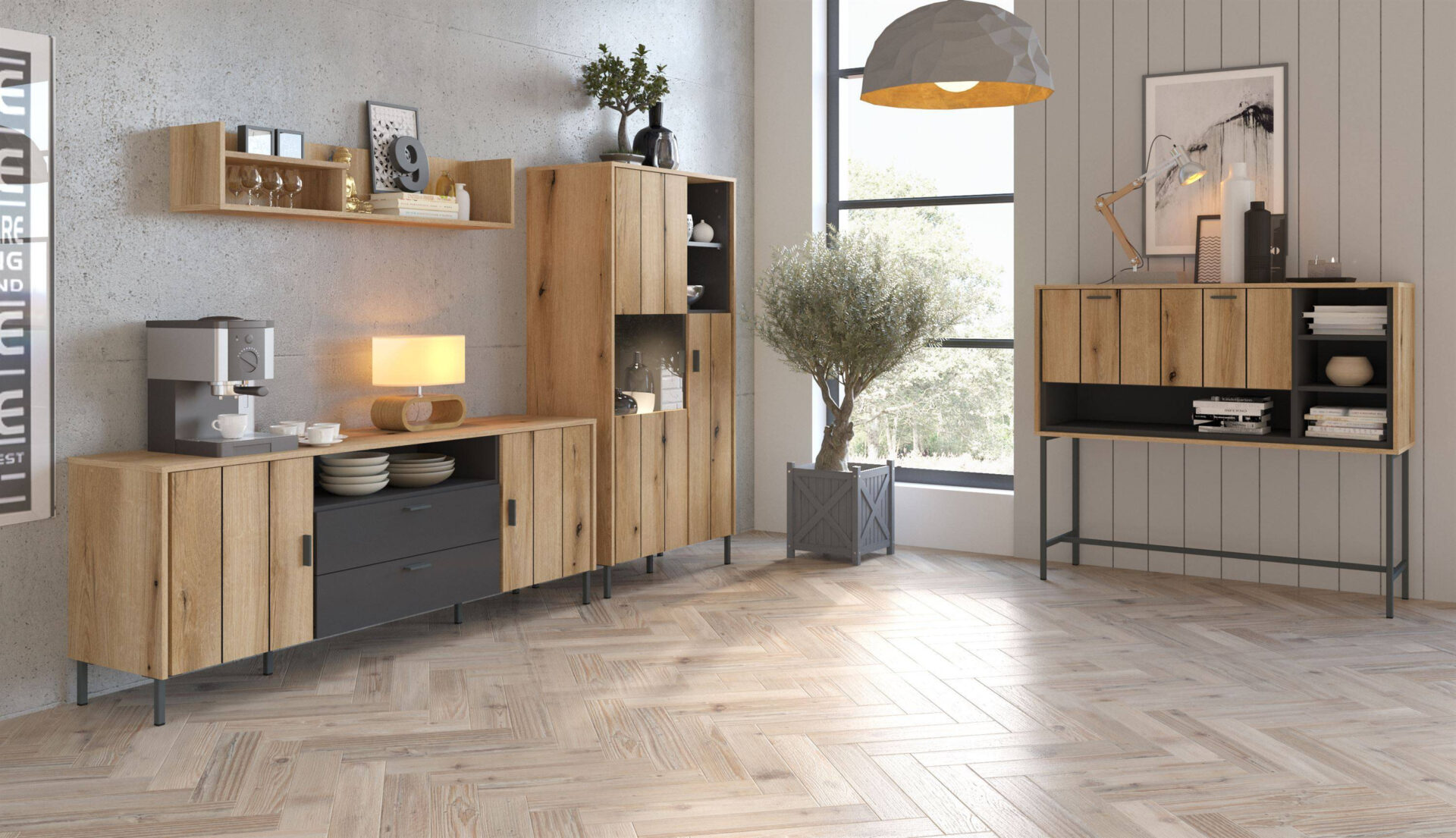 Shirley SHIF102 - TV skapītis, 2D2S, Coast Oak Evoke / antracīts / rakstains - Image 4