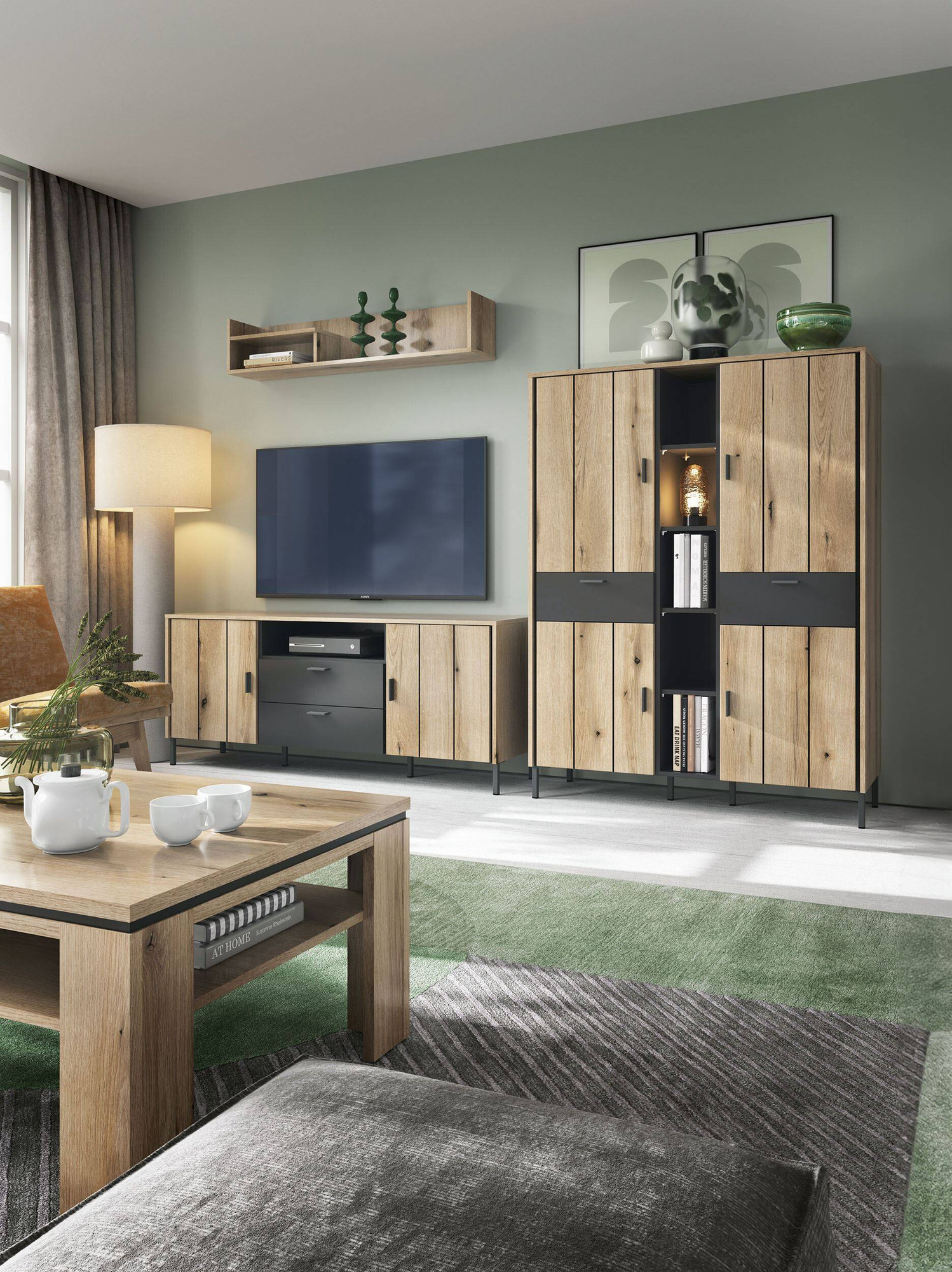 Shirley SHIF102 - TV skapītis, 2D2S, Coast Oak Evoke / antracīts / rakstains - Image 5