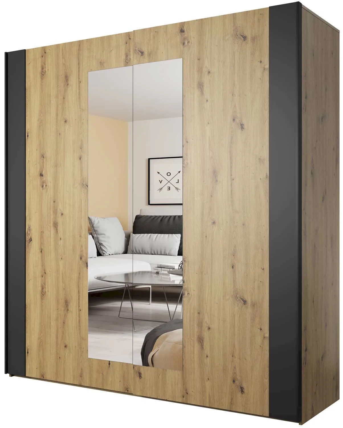 Sigma divdurvju skapis ar spoguļiem, Artisan Oak/matēti melns