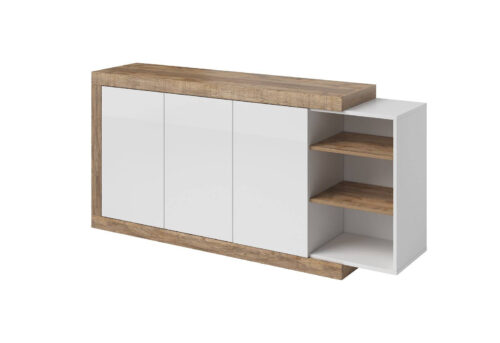 Sintra kumode ar 3 durvīm, 180 cm, spīdīgi balta / Samdal ozols
