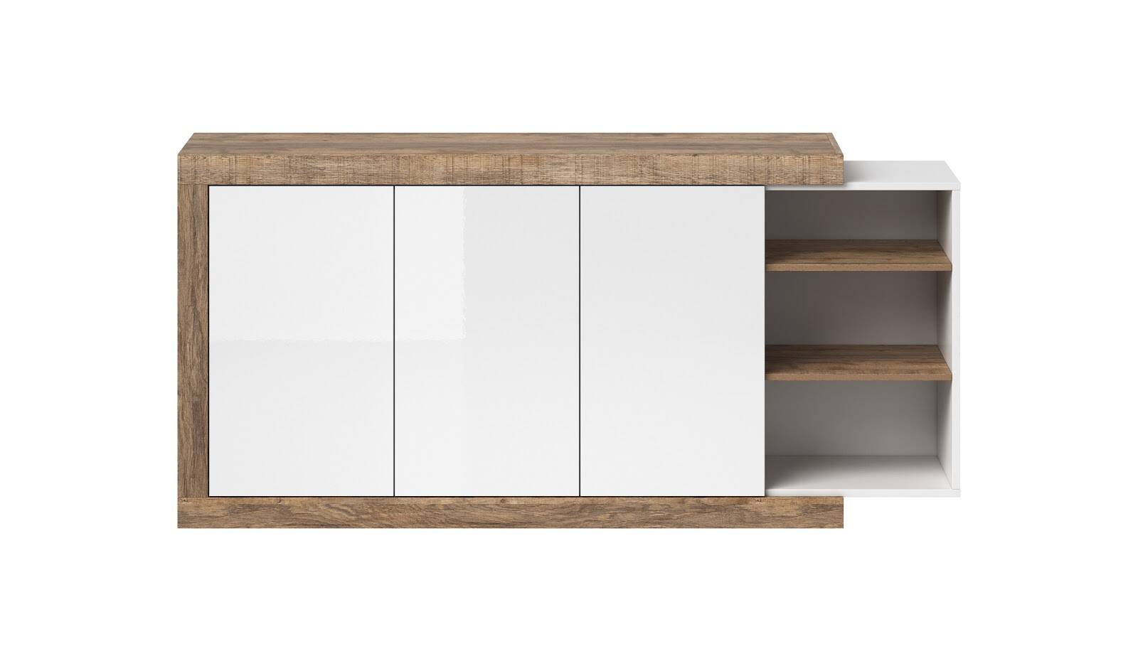 Sintra kumode ar 3 durvīm, 180 cm, spīdīgi balta / Samdal ozols — 3 attēls