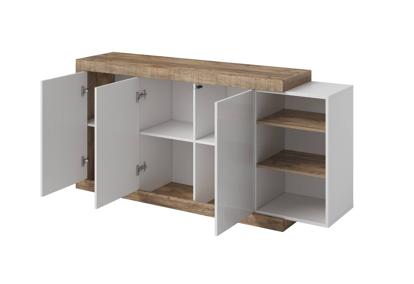 Sintra kumode ar 3 durvīm, 180 cm, spīdīgi balta / Samdal ozols — 4 attēls