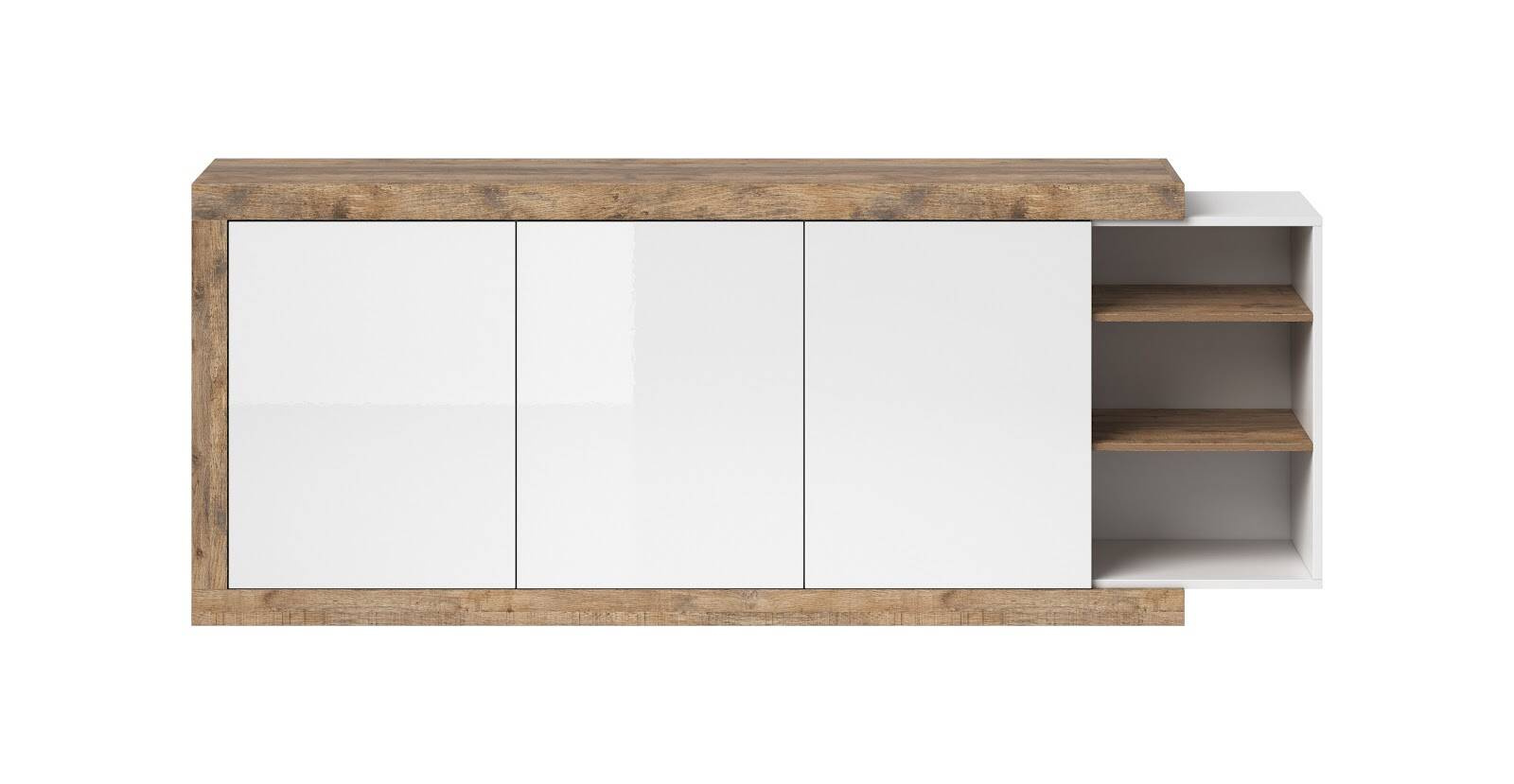 Sintra kumode ar 3 durvīm, 220 cm, spīdīgi balta / Samdal ozols — изображение 3