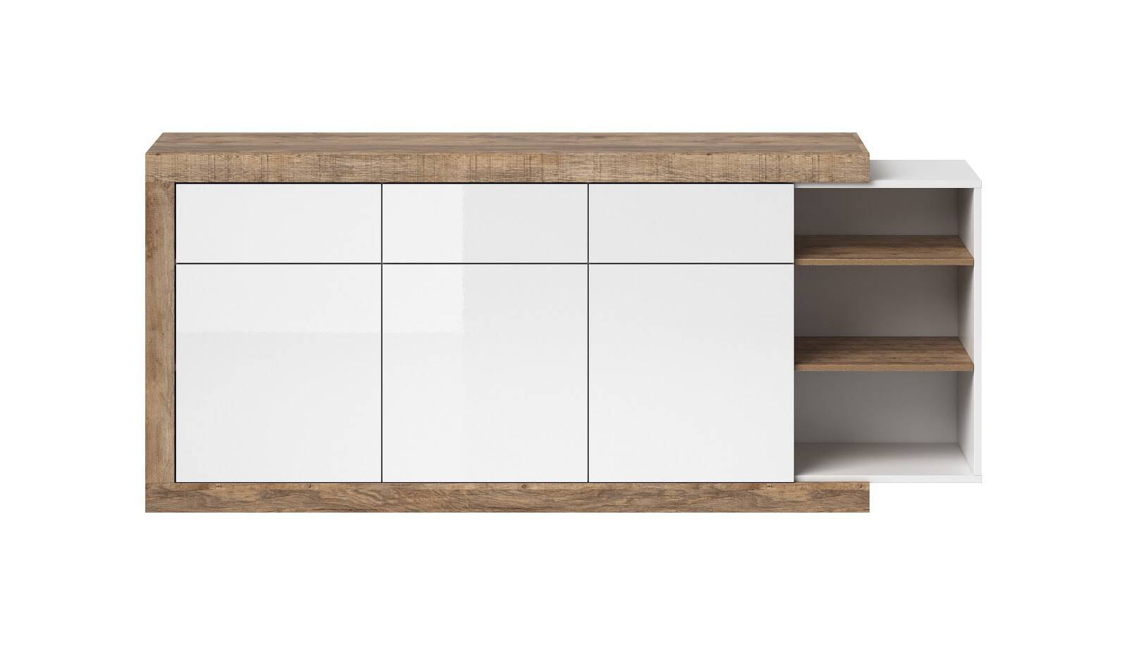 Sintra kumode, 3D3S, 200 cm, spīdīgi balta / Samdal ozols — изображение 3