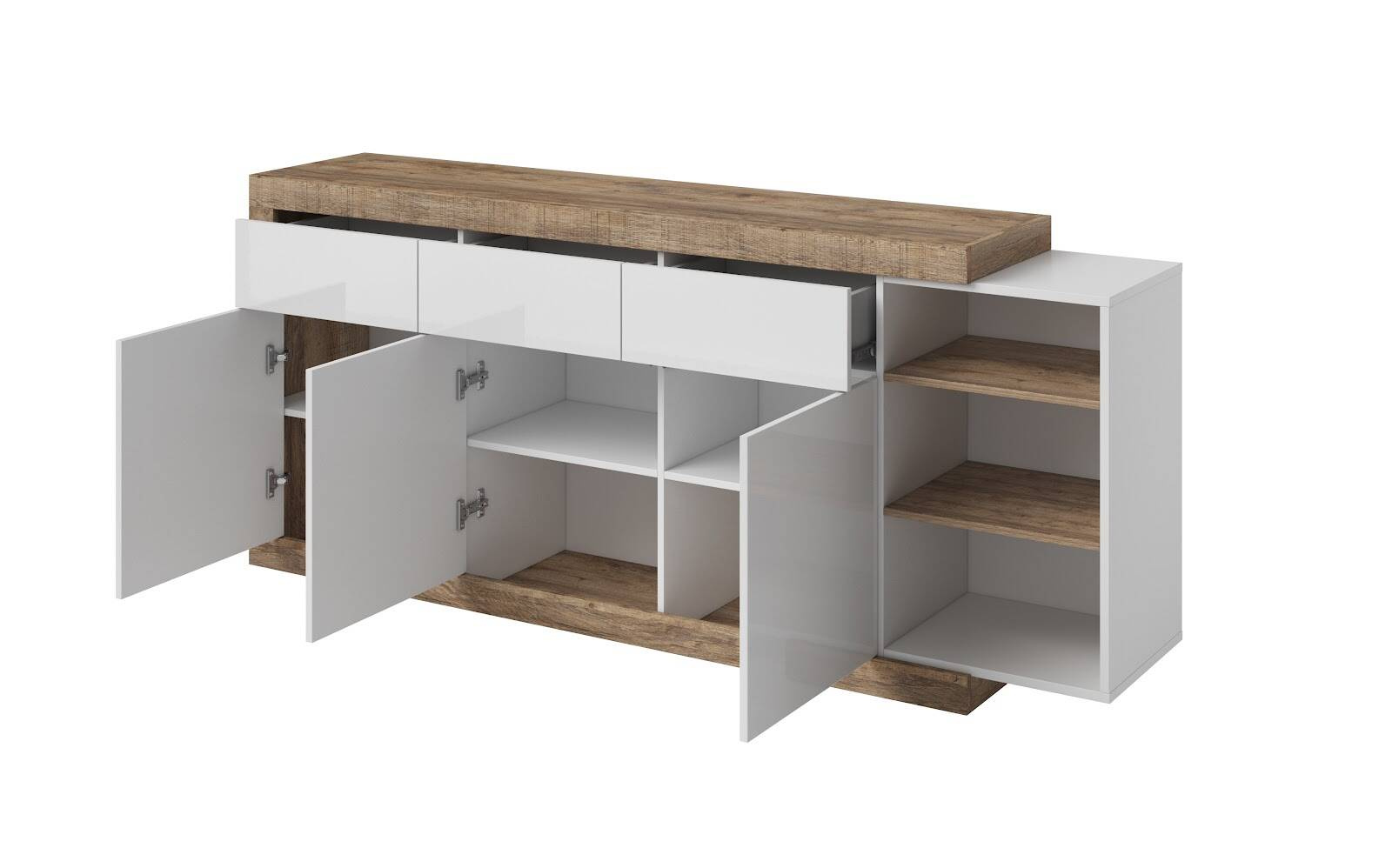 Sintra kumode, 3D3S, 200 cm, spīdīgi balta / Samdal ozols — изображение 4