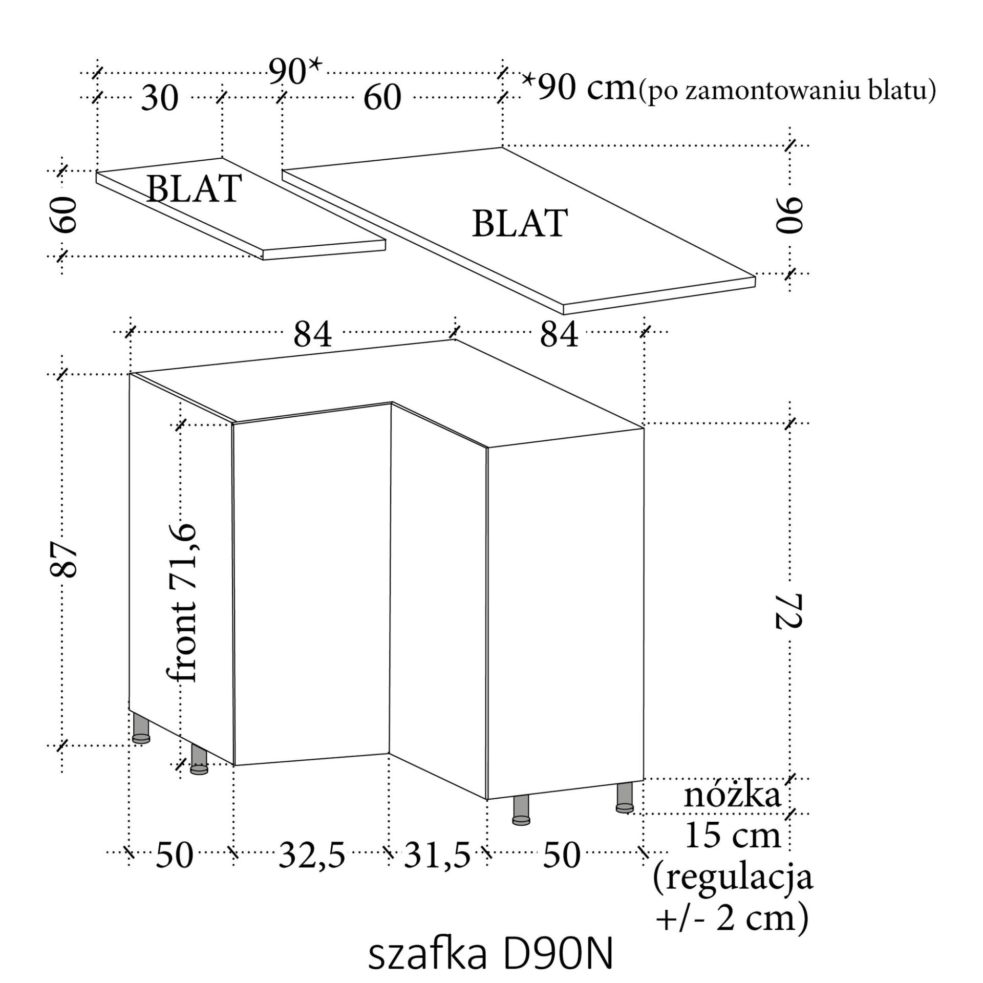 Apakšējais 2D stūra virtuves skapis Sorento D90N Baltic Storm Green — изображение 3