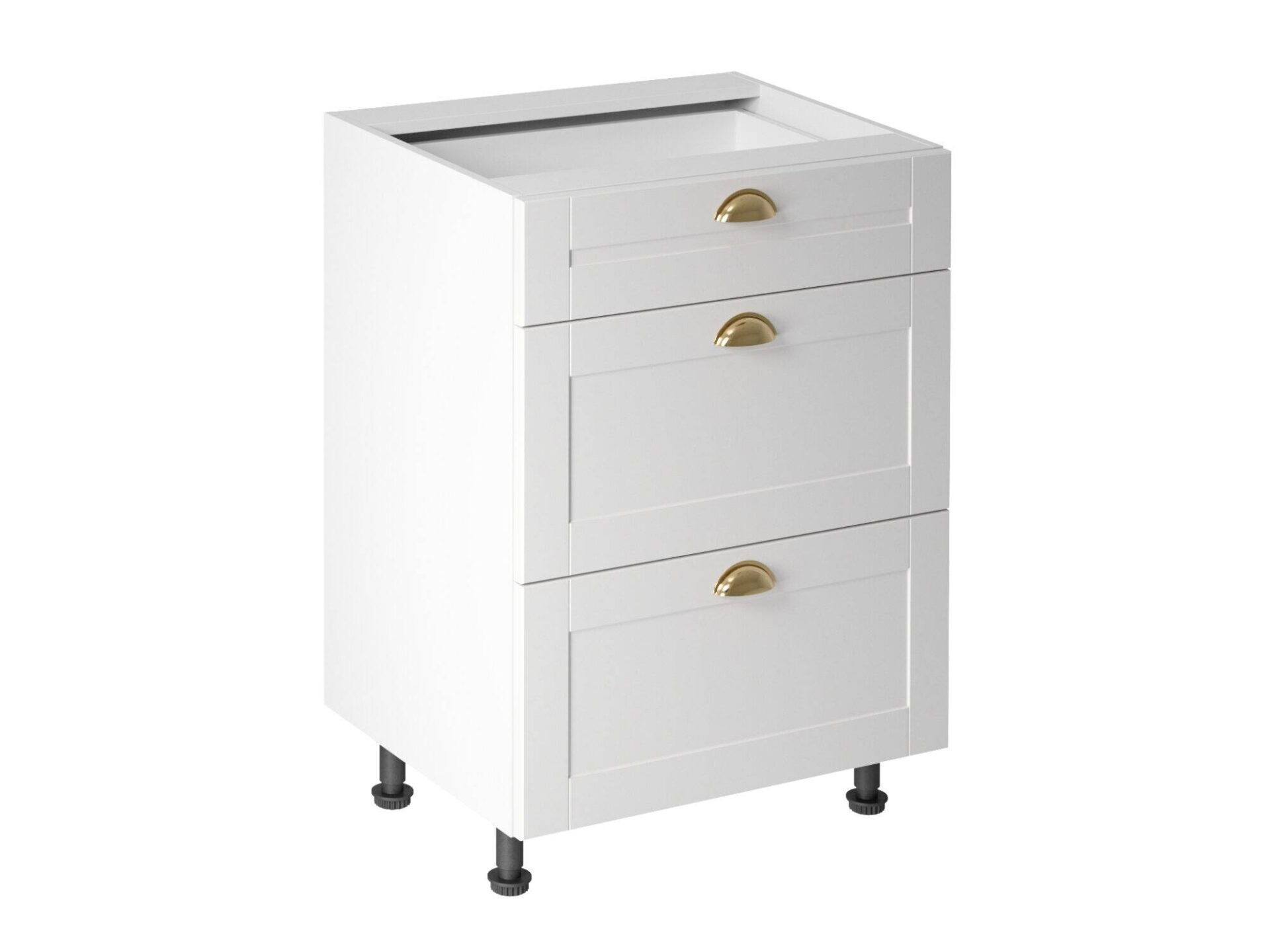 Virtuves pamatskapītis ar 3 atvilktnēm, Linea White D60S3, matēti balts