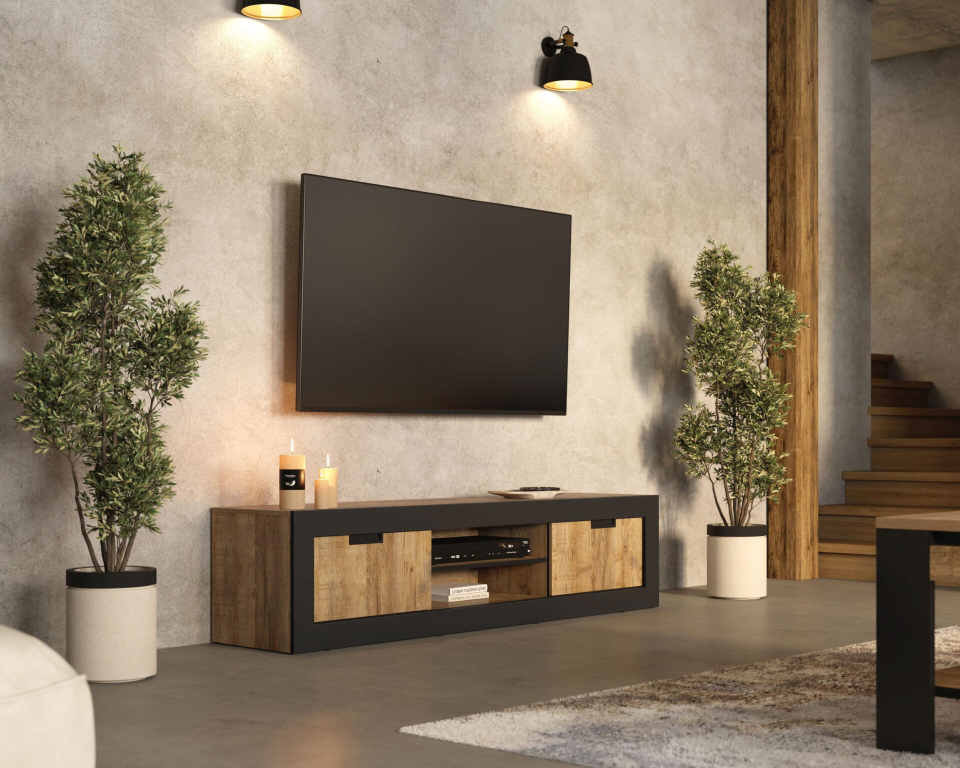 Tudor - 2 durvju TV skapis Samdal Oak Matte Black — 5 attēls