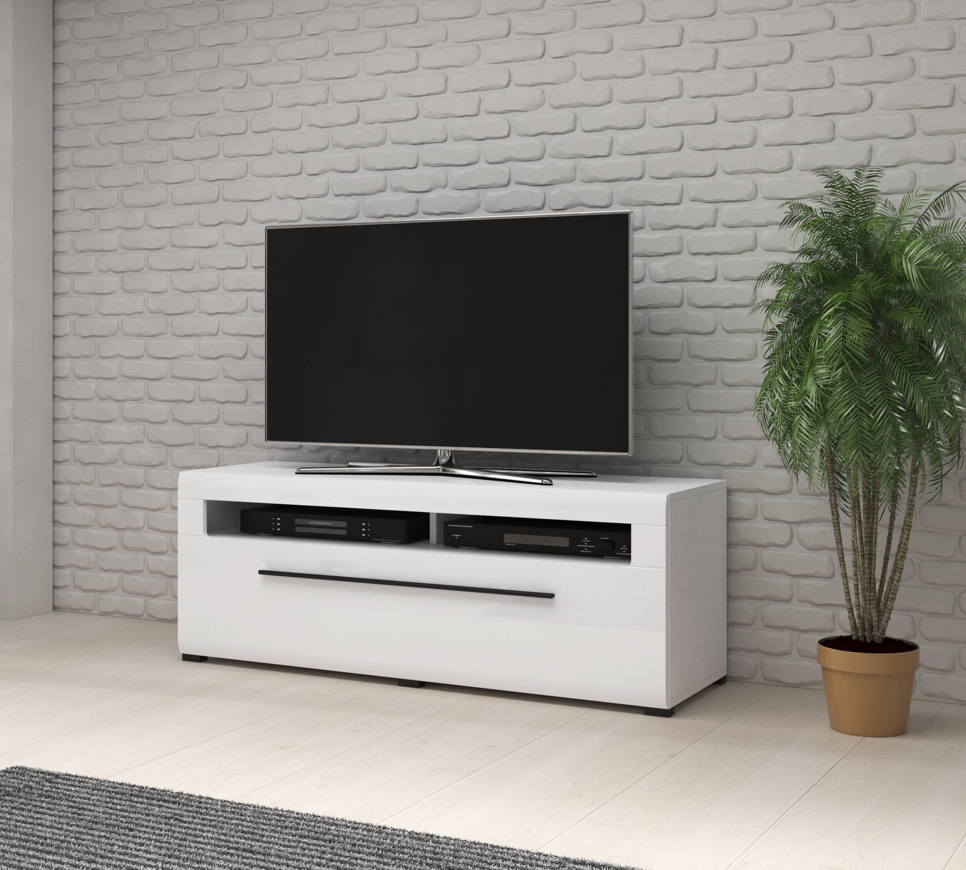Tulsa WM mazs TV skapītis, balts/spīdīgi balts — изображение 3