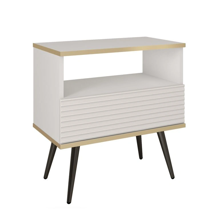 Oro S54 naktsskapītis ar atvilktni, balts, rievots MDF — изображение 2