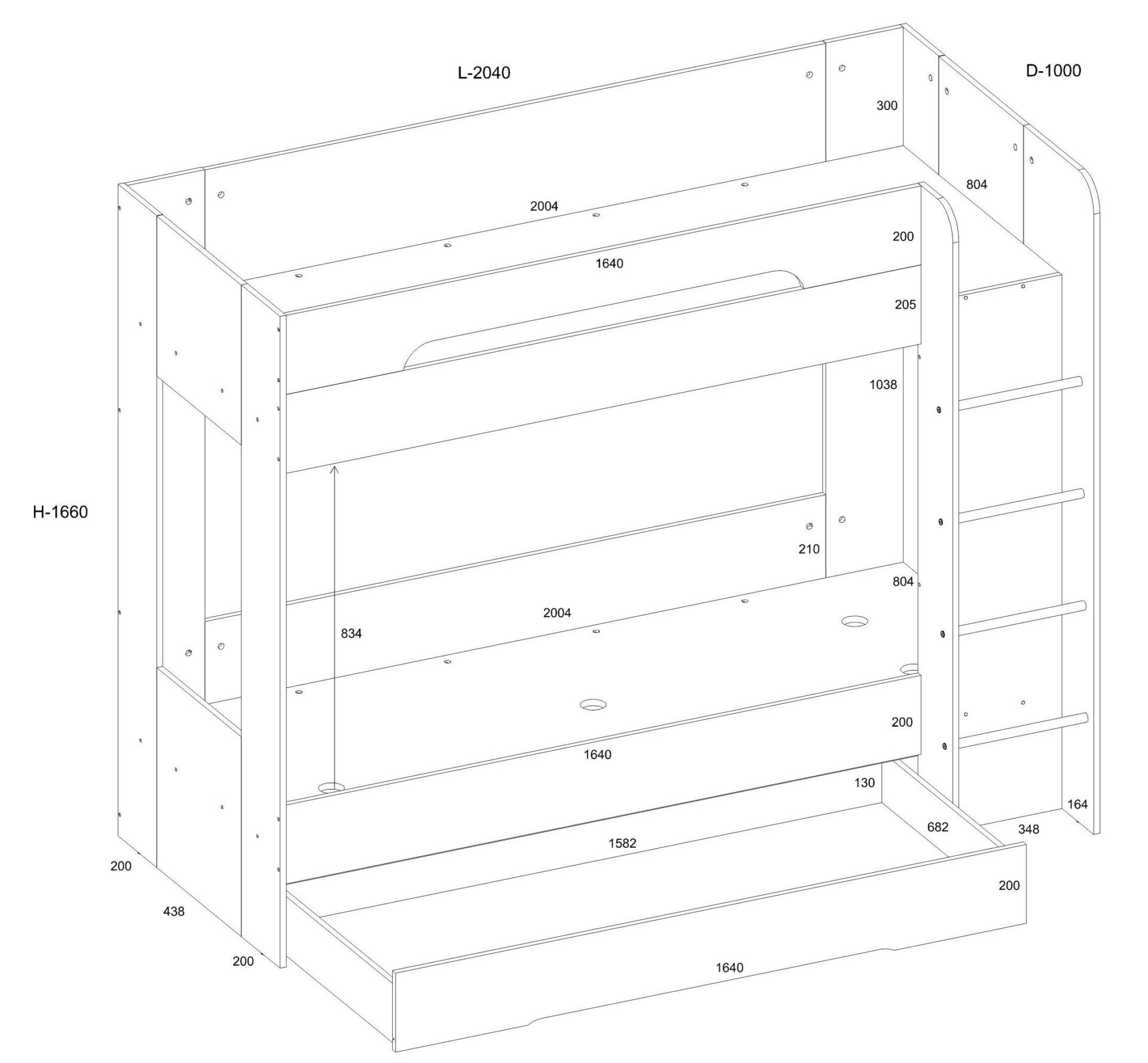 Bērnu divstāvu gulta jauniešiem, 2 personām, 80x200, BLIN, ozolkoka krāsā, balta — изображение 7