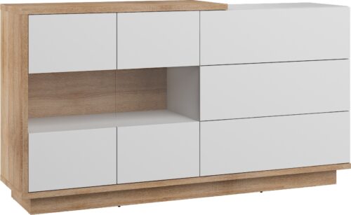 BRITA 10 daļu liela vitrīnas kumode, Sonoma ozols, balts, spīdīgs