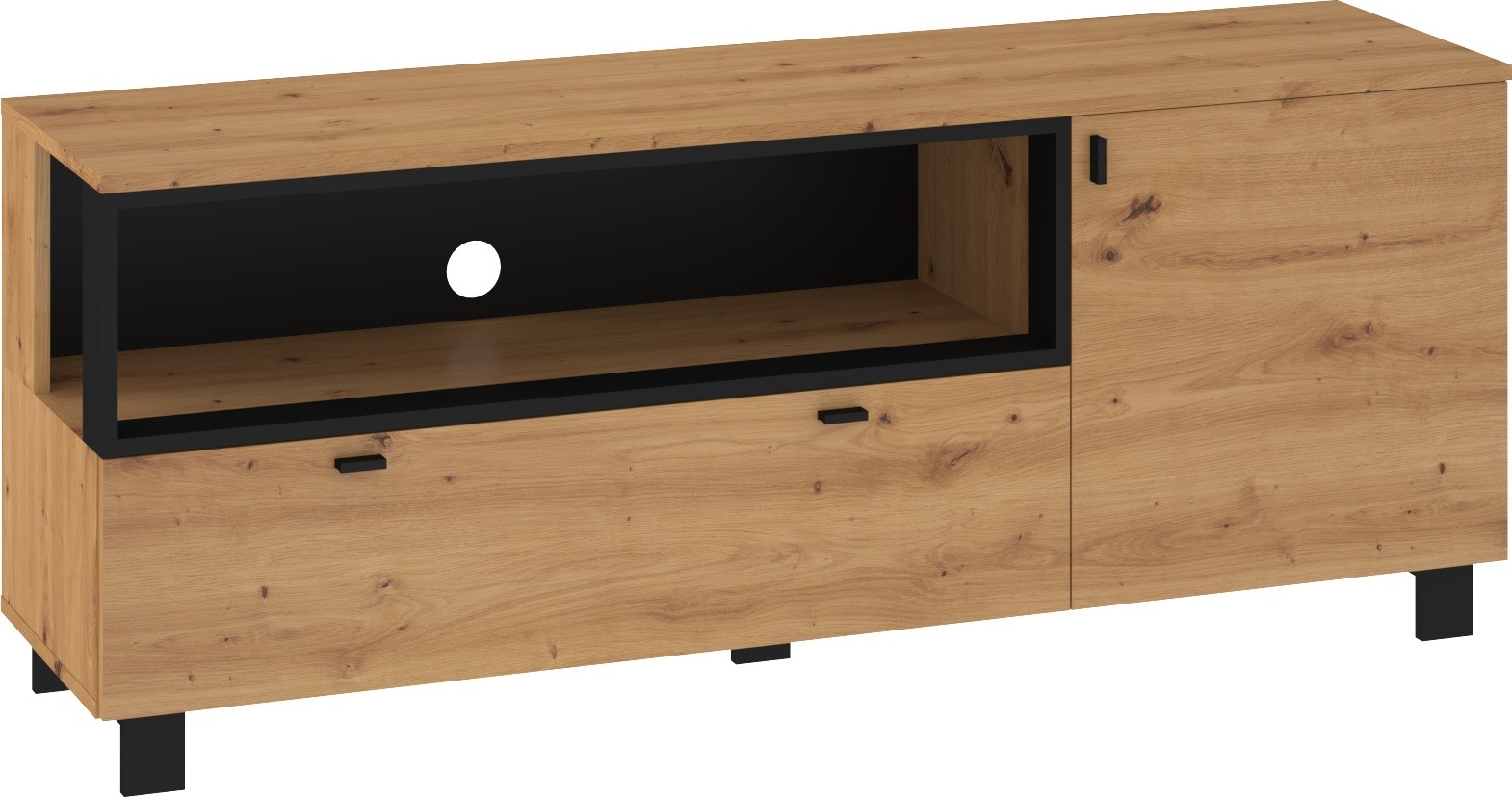 GAVES 13 mēbeļu kumode, galds, TV skapis, loft stila, viesistaba, artisan ozols, melna