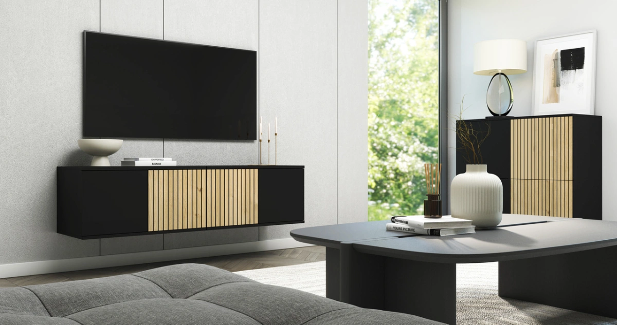 Loft stila TV skapis ar restēm, 140 cm, Ross