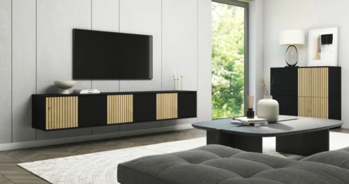 Loft stila TV skapītis ar režģi, 210 cm, Ross