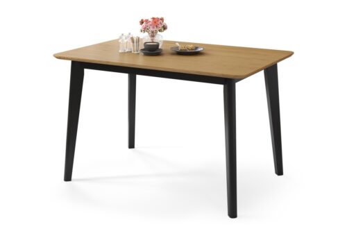 ROXY dabīgā ozola/melna rāmja taisnstūra koka galds 120×80 cm retro virtuvei/ēdamistabai