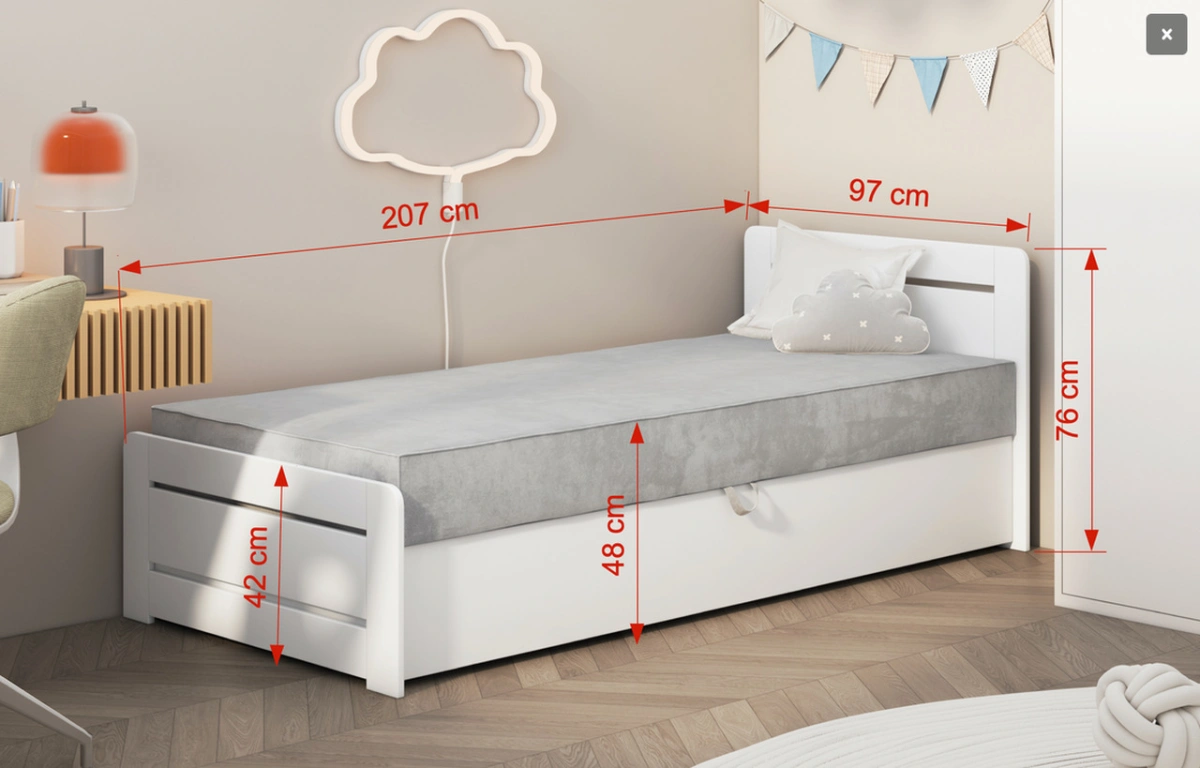 ZOE gulta ar uzglabāšanas kasti un mīkstu matraci 90x200 cm — 4 attēls
