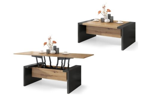 SPACE Artisan Oak/Antracite (tumši pelēks) – kafijas galdiņš ar izvelkamu un paceļamu virsmas virsmu