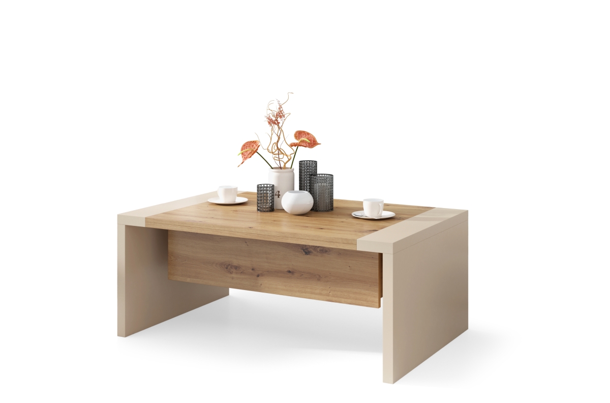 SPACE Artisan Oak/Beige (Champagne) - Kafijas galdiņš ar izvelkamu un paceļamu virsmu — изображение 6