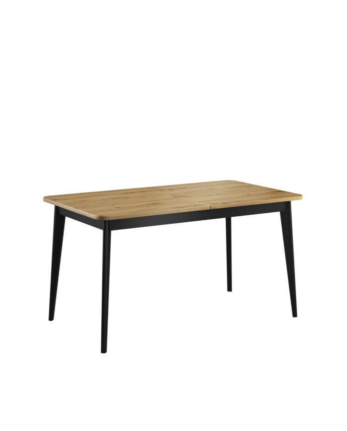 Nordi NST140 taisnstūra galds, izvelkams, koka kājas, 140-180/76/80 cm, Artisan ozols/melns