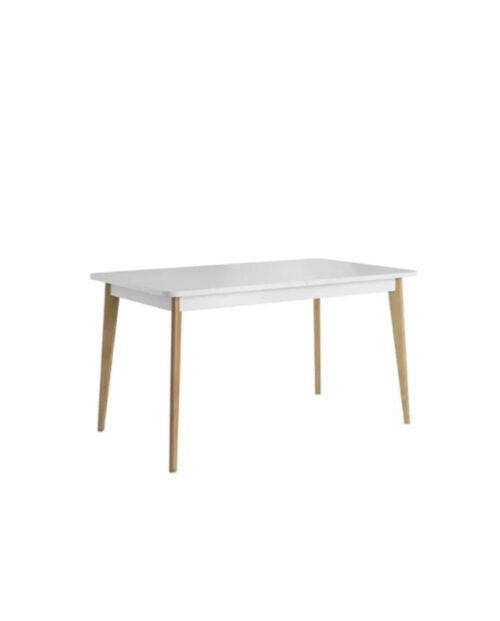 Primo PST140 taisnstūra galds, izvelkams, koka kājas, 140-180/76/80 cm, balts/Riviera ozols