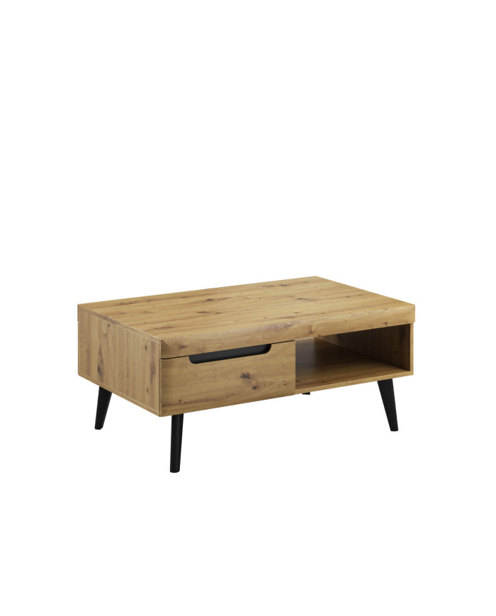 Nordi NL107 kafijas galdiņš, sols, plaukts, atvilktnes, Artisan ozols/melns