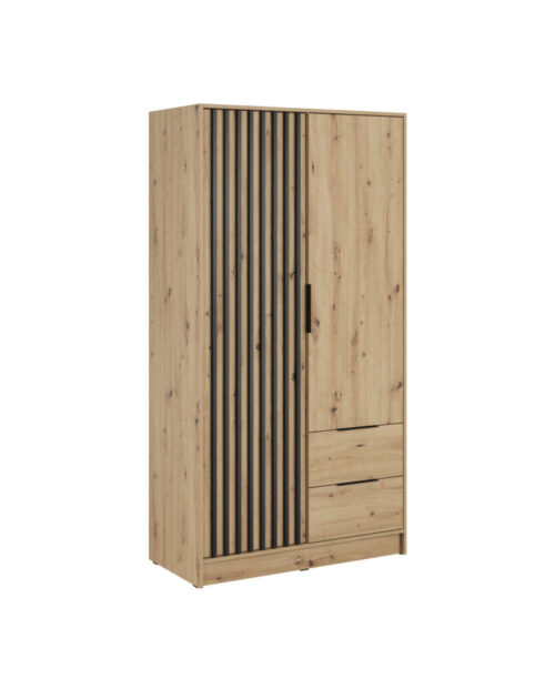 Nelly 100 skapis, divas durvis, plaukti, pakaramais, atvilktnes, Artisan Oak/melns