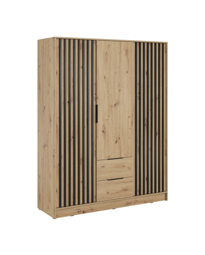 Nelly 3D skapis, trīs durvis, 155 cm, plaukti, pakaramais, atvilktnes, Artisan Oak/Black