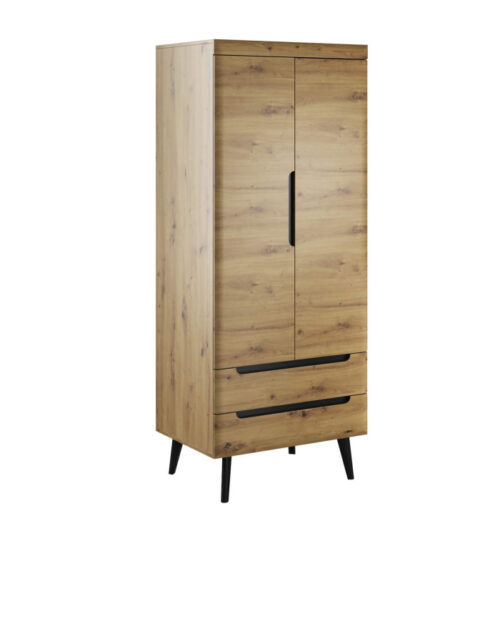Nordi NSZ80 skapis, divas durvis, atvilktnes, piekaramā stieņa, Artisan Oak/melns