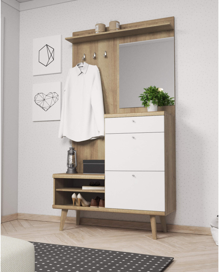 Primo PSZ80 skapis, divdurvju, ar atvilktnēm un pakaramo stieņu, Riviera Oak/balts — 4 attēls