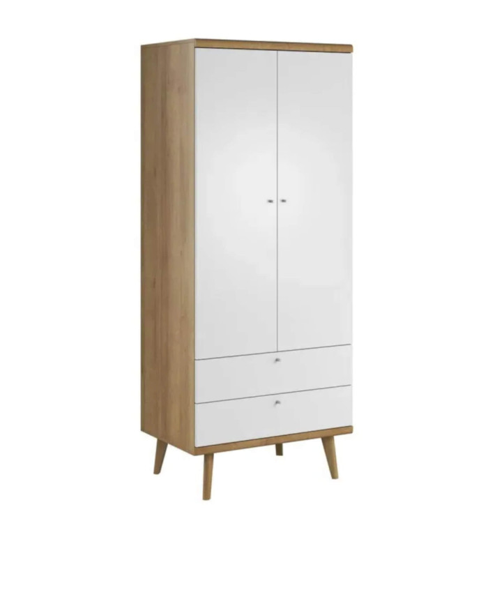 Primo PSZ80 skapis, divdurvju, ar atvilktnēm un pakaramo stieņu, Riviera Oak/balts