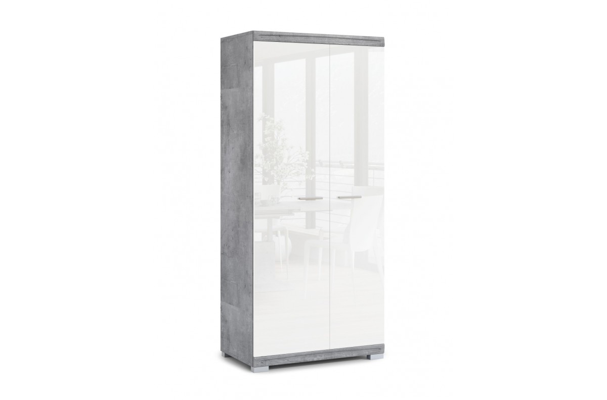 SIMPLE SZD2 Skapis "Millenium Concrete"/Glossy White - Garderobes istaba ar plauktu un drēbju pakaramo