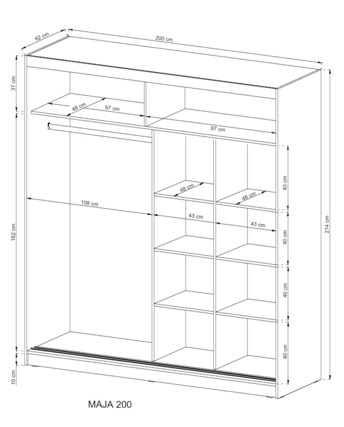 Wiki 2 skapis, divdurvju, 200 cm, bīdāms, plaukti, pakaramais, spoguļi, grafīta krāsa — изображение 3