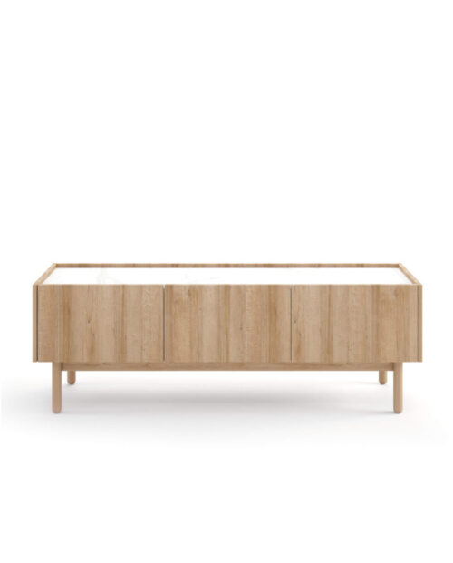 Boho RTV144 TV skapītis, trīs durvis, Riviera Oak/Bianco marmors