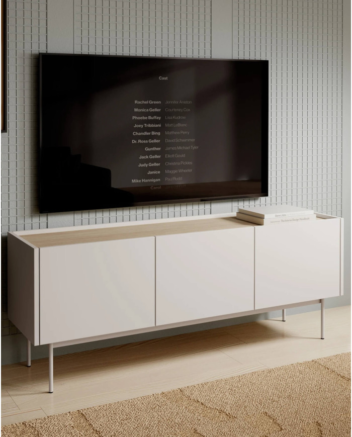 COLOR RTV144 TV skapis, durvis, padziļinājums, Cashmire/Linea Oak — 4 attēls